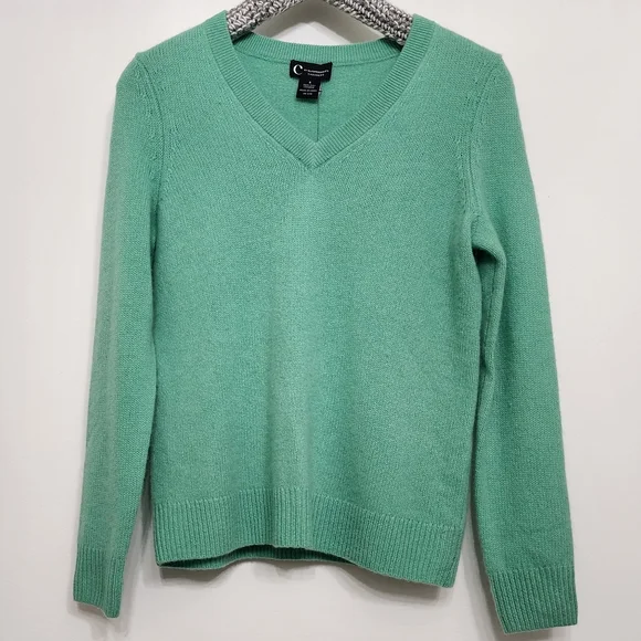 C by Bloomingdale's NWT Fern Green 100% Cashmere V-Neck Sweater - Small - Picture 2 of 6